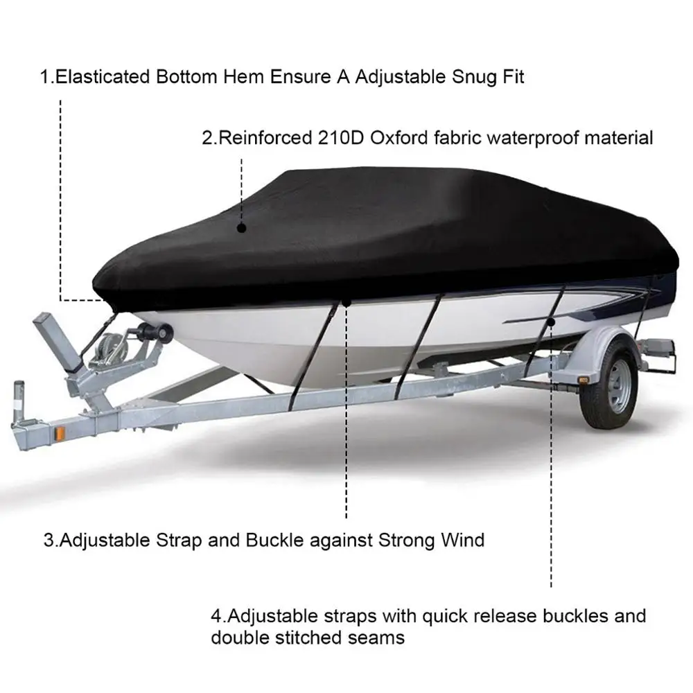 Крышка лодки 210D Оксфорд Fabric11-13ft Trailerable Водонепроницаемый солнцезащитный 14-22ft УФ протектор сверхмощный Speedboat чехлы-тенты для лодки пальто