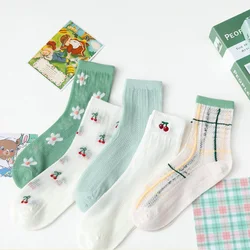 Spring And Summer Women'S Socks Personality Ins Tide Socks Hollow Breathable Thin Socks Japanese Cherry Pattern Girl Socks