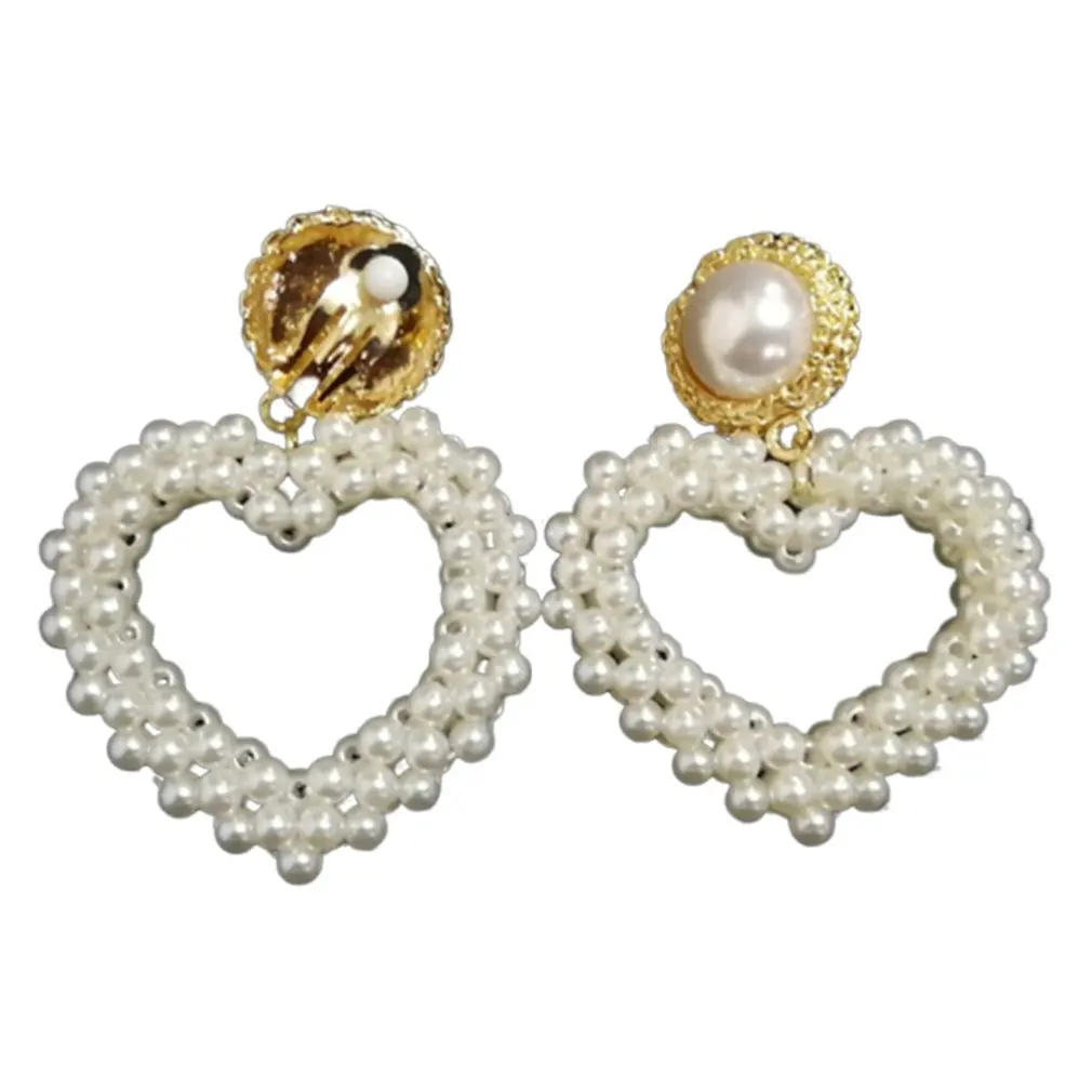 

Unique Design Exaggerated Temperament Love Pearl Earrings Hand-Woven Peach Heart Earrings Beautiful Earrings