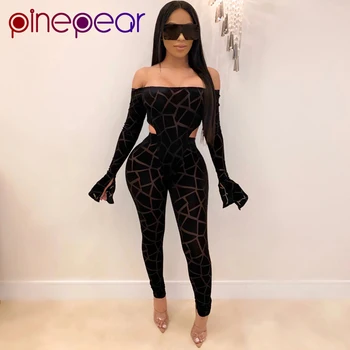 

PinePear Off Shoulder Hollow Out Sexy Jumpsuit Women 2020 New Winter Long Sleeve Bodycon Romper Nightclub Clubwear Dropshipping