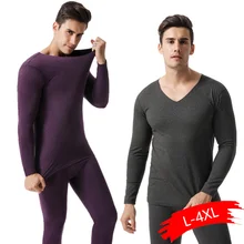 Men's V-neck Seamless Thermal Underwear Set Thermal Underwear Sets For Men Winter Long Johns Thick Thermal Clothing