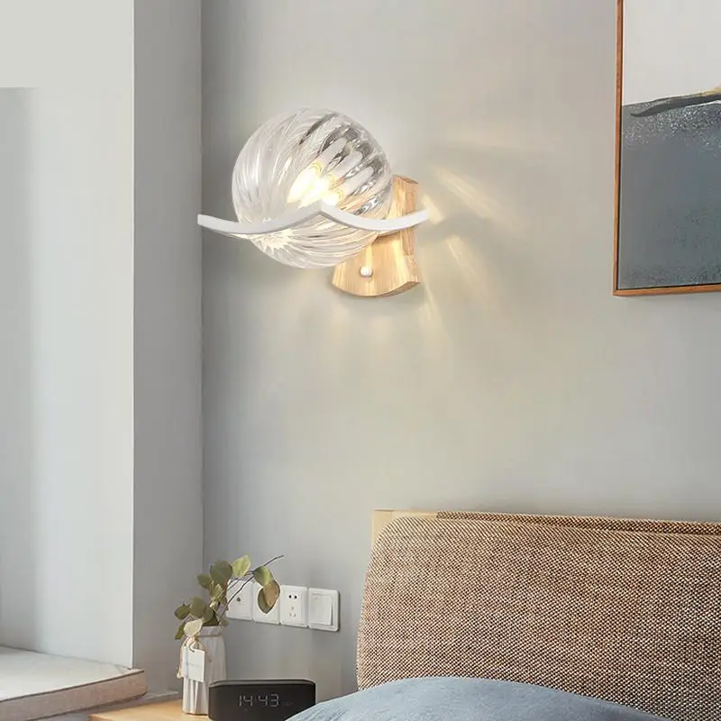 Modern bedside wall lamp Nordic bedroom living room wall corridor light hotel decoration personality wall sconce luxury log lamp