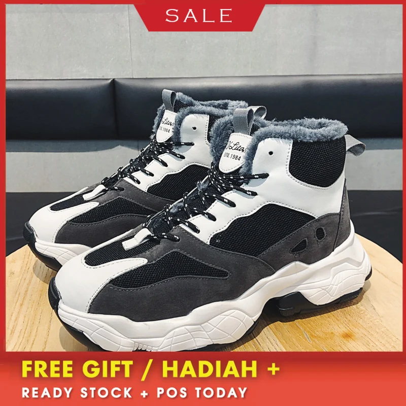 

Men's High Top Casual shoes Winter Warm thick bottom sneakers Non-slip Lace-up Leisure shoes Tennis masculino Vulcanize Shoes