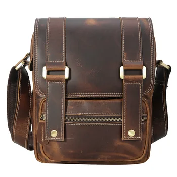 

TIDING Leather Small Satchel for iPad Cool Vintage Style Messenger Bag with Flip Cover 1172