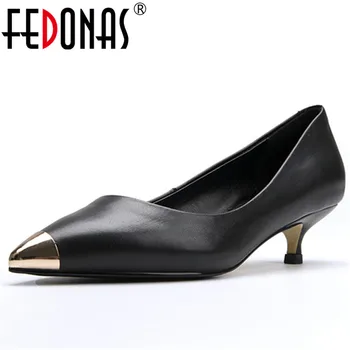 

FEDONAS Concise Pumps Women Spring Autumn Genuine Leather Casual Office Basic Party Shoes Woman Pointed Toe Shallow Pumps