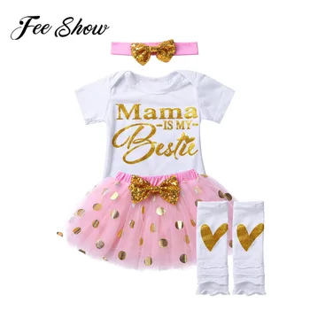 

FEESHOW Summer Baby Rompers Infant Girls Outfit Set Newborn Short Sleeves Romper Mesh Tutu Dress Set Birthday Party Daily Wear