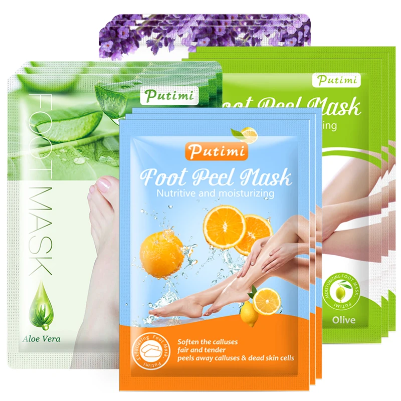 

Putimi 4pairs Foot Mask Whitening Spa Socks Peeling Lavender/Aloe Exfoliating Foot Mask Peel Patches Remover Dead Skin Feet Care