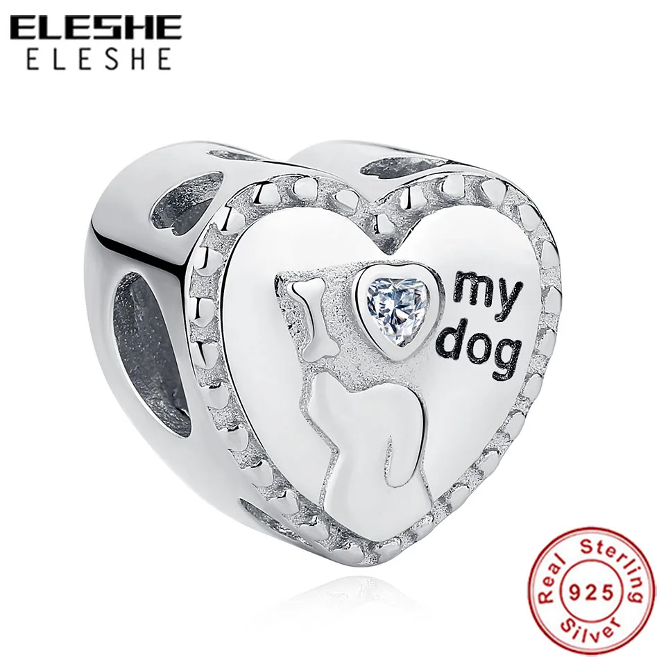 

Original 100% 925 Sterling Silver Photo Custom Charm Heart with I love my dog Beads Fit Charm Bracelet Women DIY Jewelry