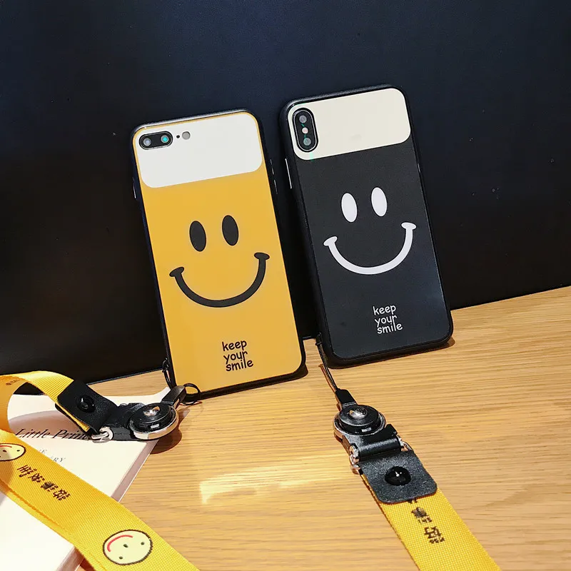 Простой креативный зеркальный чехол для телефона со смайликом для IPhone 11 Pro XS Max XR 7 8 6S Plus модный ремешок из закаленного стекла