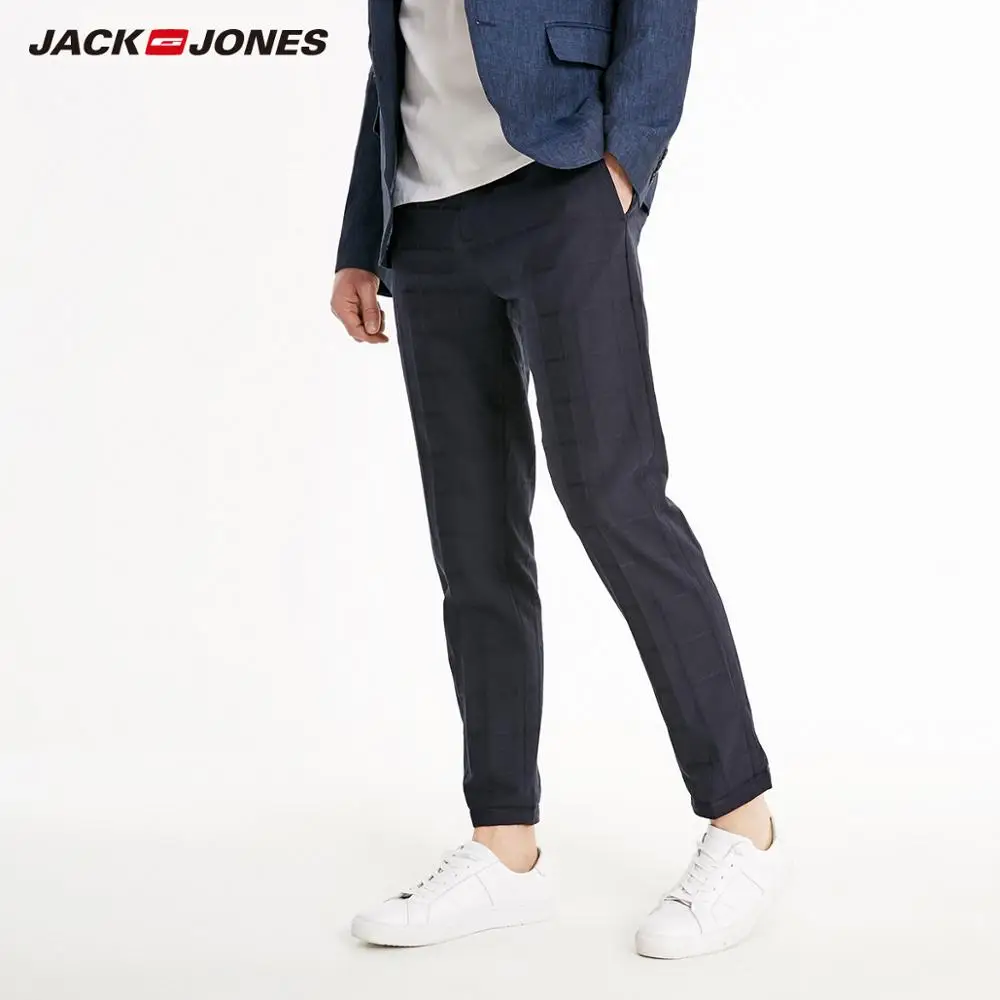 Мужские облегающие клетчатые хлопковые укороченные брюки JackJones |