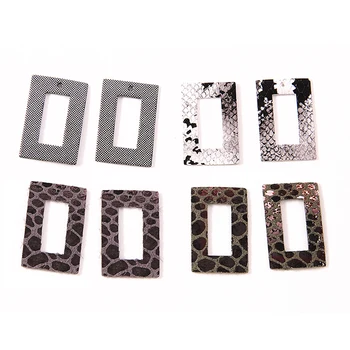 

50Pcs/lot Pu Leather Earrings Findings Snakeskin Printed Rectangle Shape Charms Ethnic Jewelry Connector For DIY Earring Making