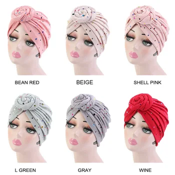 

Sequined Flower Hair Cap Turban Women Twist Knotted India Hat Headbands Girls Head Wear Night Sleeping Hair Tools Styling