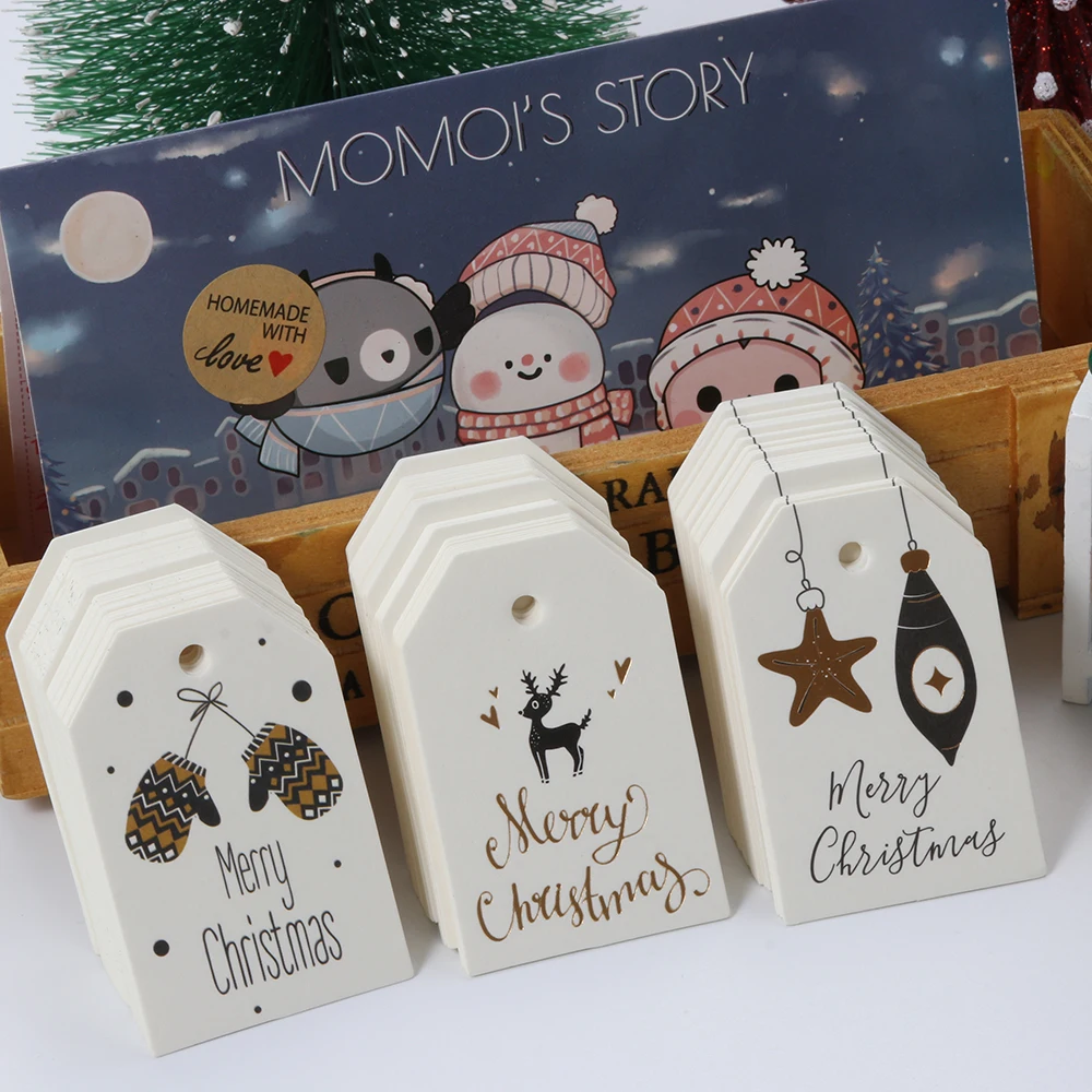 Kraft Paper Tags Gift Label Tags Handmade Tags 50PCS Merry Christmas DIY Kraft Tags Labels Gift Wrapping Paper Hang Tags Santa Claus Paper Cards Xmas Party Supplies