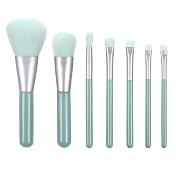 

7pcs Makeup Brushes Kit Wooden Handle Cosmetics Brush Set Nylon Bristles Powder Brush (Mint Green)