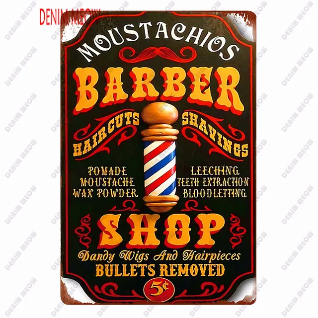 Hair Cutting Retro Plaque Metal Signs BARBER SHOP Vintage Painting Wall Art Posters Cafe Bar Pub Shave & Haircut Home Decor WY28 10