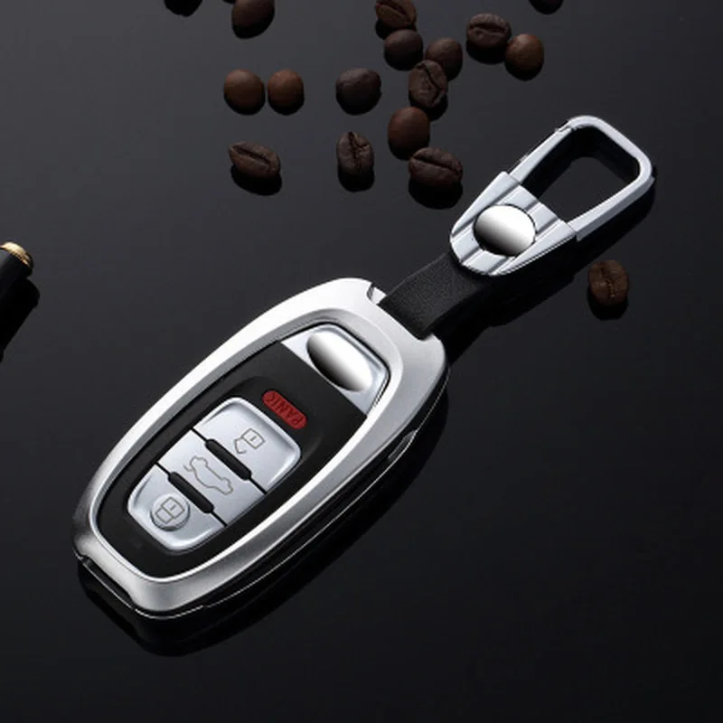 

Aluminum Audi key cover case Car alarm Remote Controller cover for Audi A6L A4L Q3 Q5 Q7 A4 A6 A5 Leather Keychain