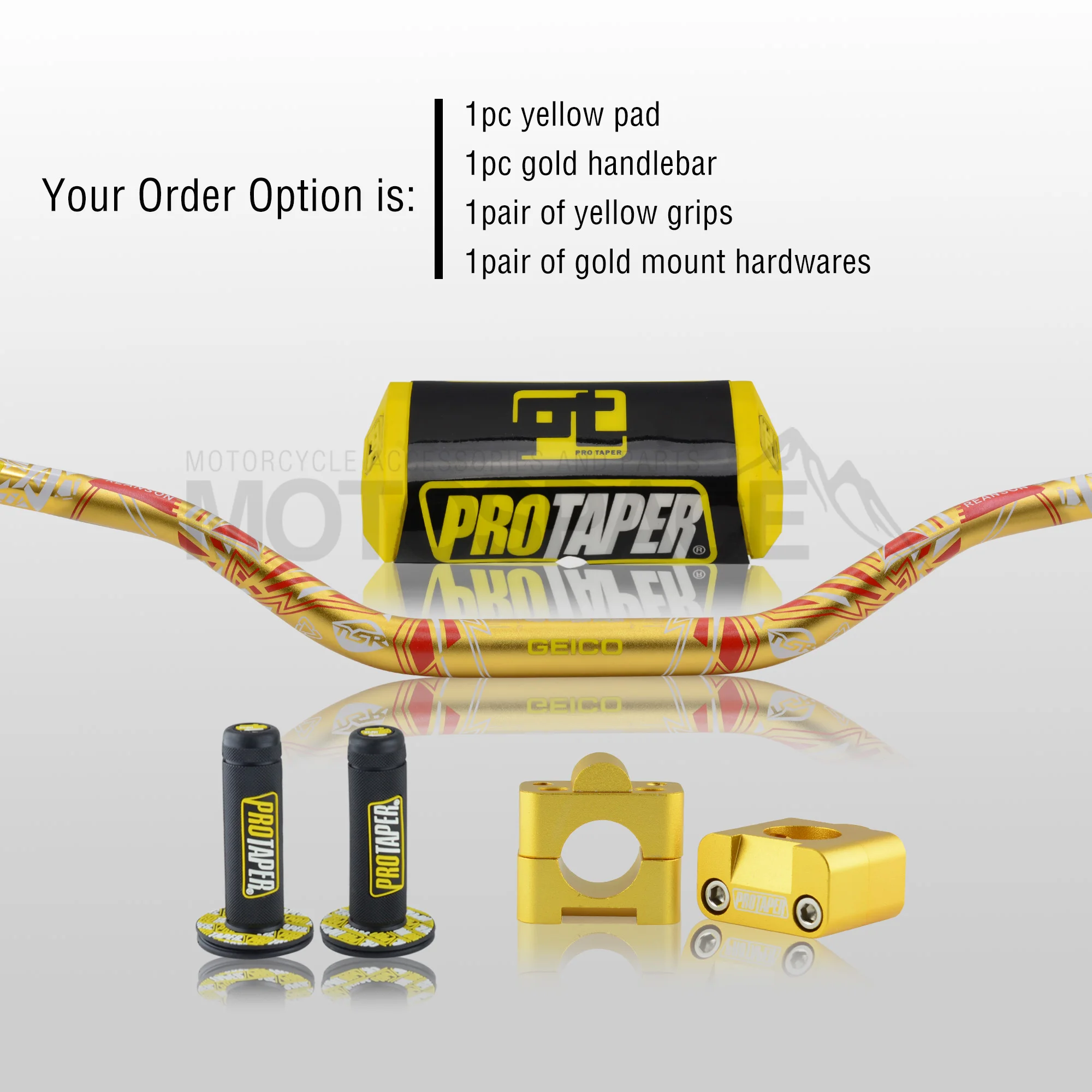 Gold Full Kit Руль для Pro Taper Pack Bar 1-1/" Phantasy ручка бар колодки ручки Pit Pro Гонки Грязь велосипед ямы мотоцикл с адаптер cnc - Цвет: Gold Full Kit