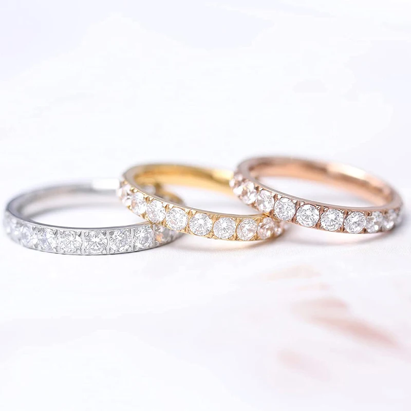 TIGRADE 3mm Black Rose Gold Titanium Ring Women Cubic Zirconia Engagement Rings Eternity Wedding Band Trendy Silver Color 2