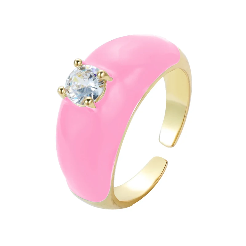 2021 INS Color Rainbow Fashion Rings For Women Finger Jewelry Clear CZ Colorful Neon Enamel Open Adjusted Dome Ring