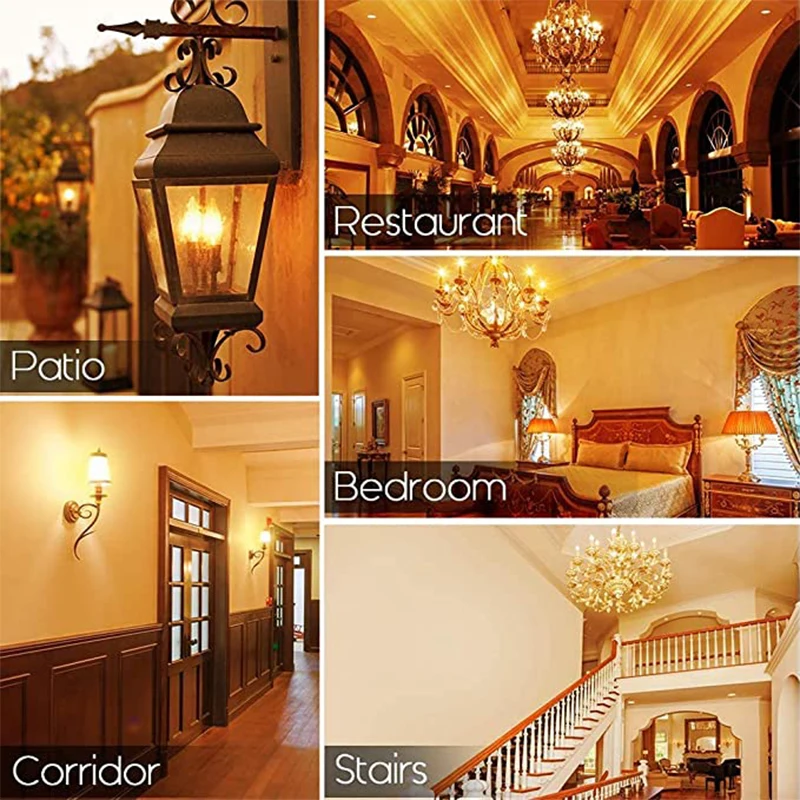 E12 E14 캔들 LED 전구 C35 4W 디밍 가능 LED 필라멘트 전구 앰버 글라스 110V 220V 웜 화이트 2700K 장식 캔들라브라 앤틱 램프