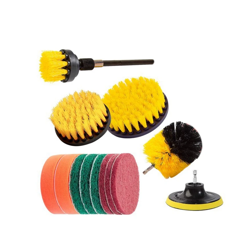 14Piece Drill Brush Attachments Set,Scrub Pads& Sponge, Power Scrubber Brush with Extend Long Attachment All Purpose Clean for - Цвет: Yellow