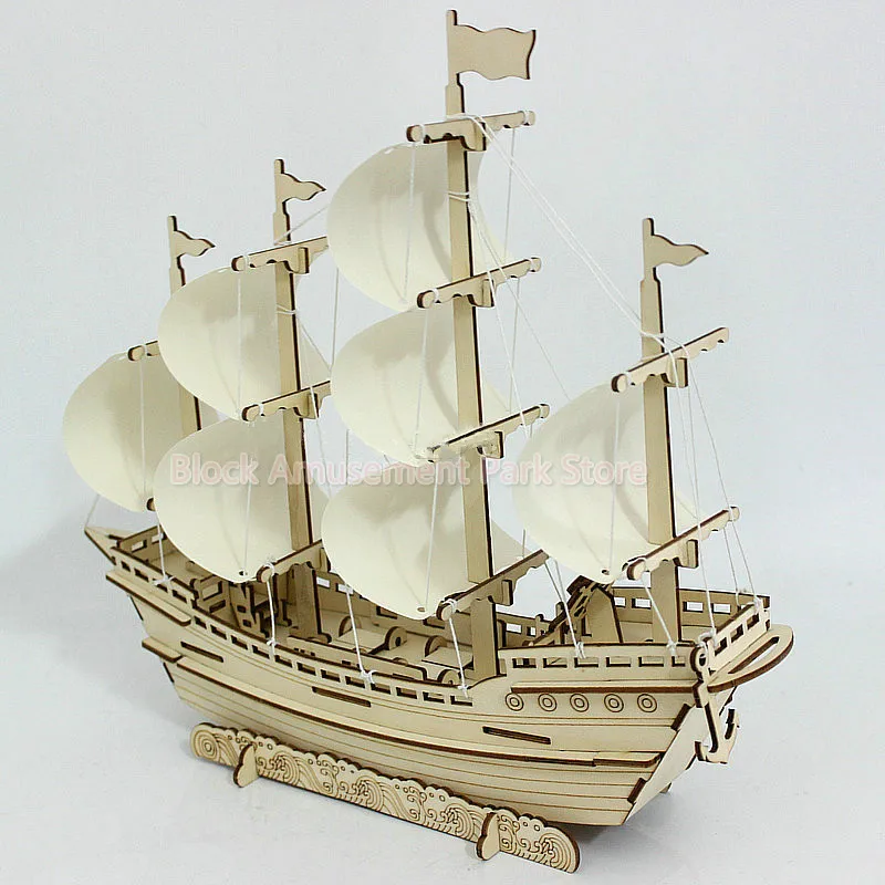 DIY Wooden Sailboat Ship Model  Assembling Toys Kids Educational Toy Gift S3