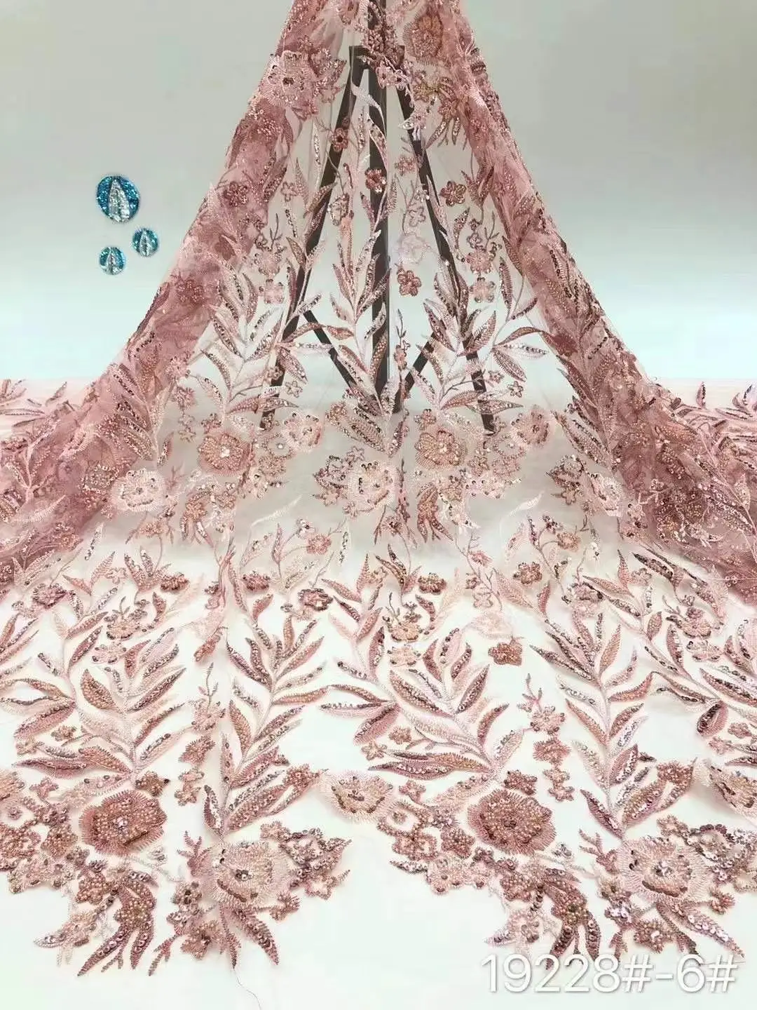 

Silver White Luxury Beaded Sequin Wedding Dress Advanced Custom-made Sewing Fabric 2117-4