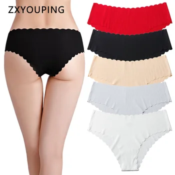 

Ultra-thin Seamless Panties For Wmone Underwear Ruffles Sexy Briefs Solid One-piece Underwear Female Lingerie XS-L US Size Large