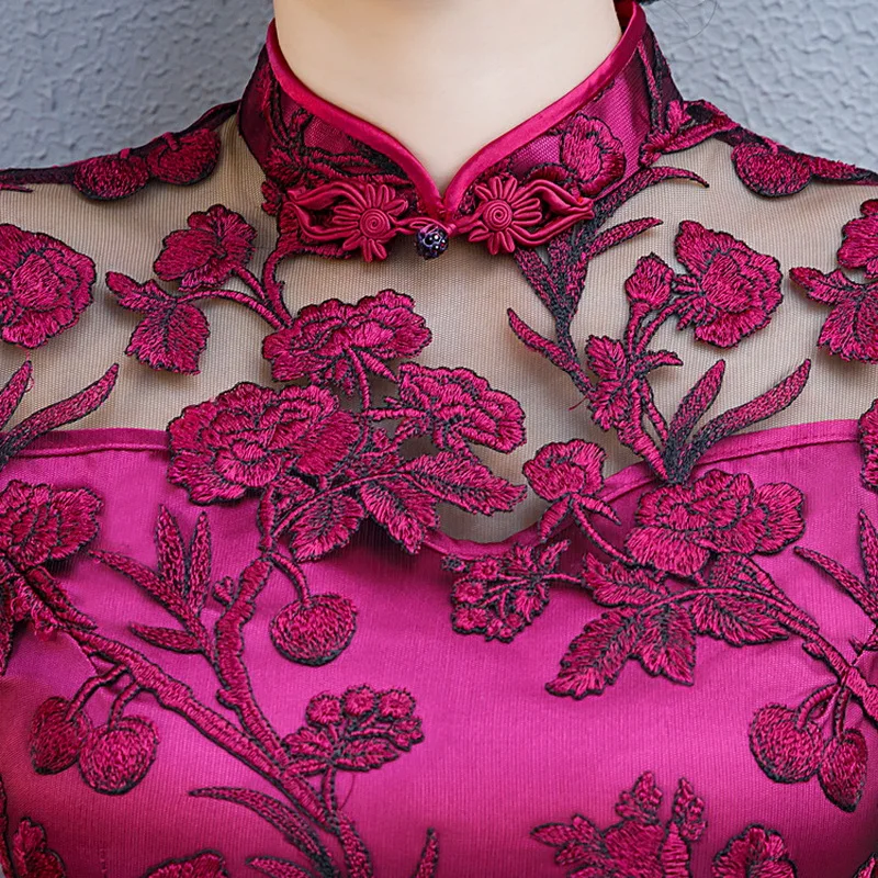 Кружевной cheongsam Тощий представление показывает сексуальный выдалбливают китайский стиль моды вышивка cheongsam