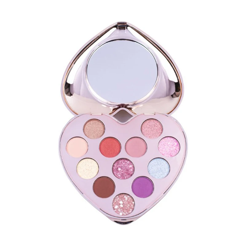 heart palette 12 цветов Любовь Сердце тени для век персик Тени Палитра Водонепроницаемый Матовое Стекло с перламутровым эффектом мерцающие блестки с зеркалом - Цвет: heart palette