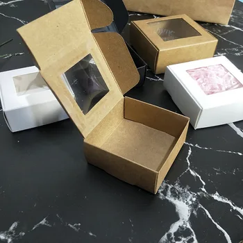 

50 pcs Kraft Paper Box Transparent Window Slide Open Jewelry Packaging Box Soap Boxes Wedding Candy Box Packing