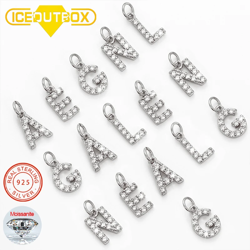 Silver Necklace Charms Fashion Tiny Moissanite Initial 26 Letter Charms Pendant 925 Sterling Silver For Women Necklace Jewelry Accessories Xmas Gifts Pendant Necklace Silver Pendant Moissanite Necklace