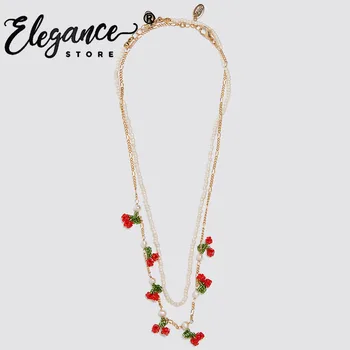 

Elegance Bohemain ZA Fashion 2PCS Cherry Necklaces for Women Summer Cute Luxury Strawberry Collar Choker Necklaces Jewelry Party