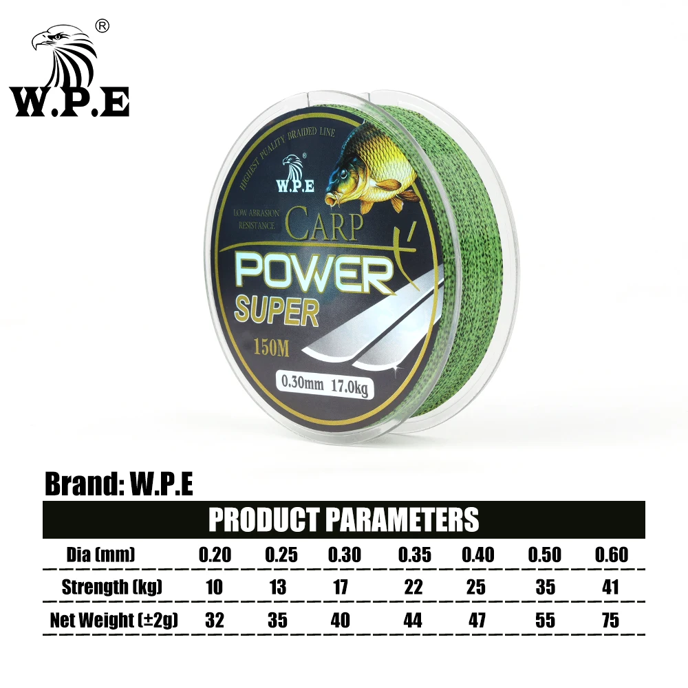 W.P.E Carp Nylon fishing Line Super Power 0.2mm-0.60mm Fluorocarbon Coating  Fishing Line 10-41KG Double color Fast Sinking Line