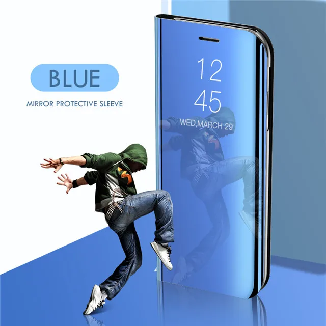 Умный зеркальный флип-чехол для телефона для samsung Galaxy S9 S8 плюс S7 S6 edge Note 8 9 A10 A20 A30 A40 A50 A70 M10 M20 M30 Роскошный чехол - Цвет: Blue