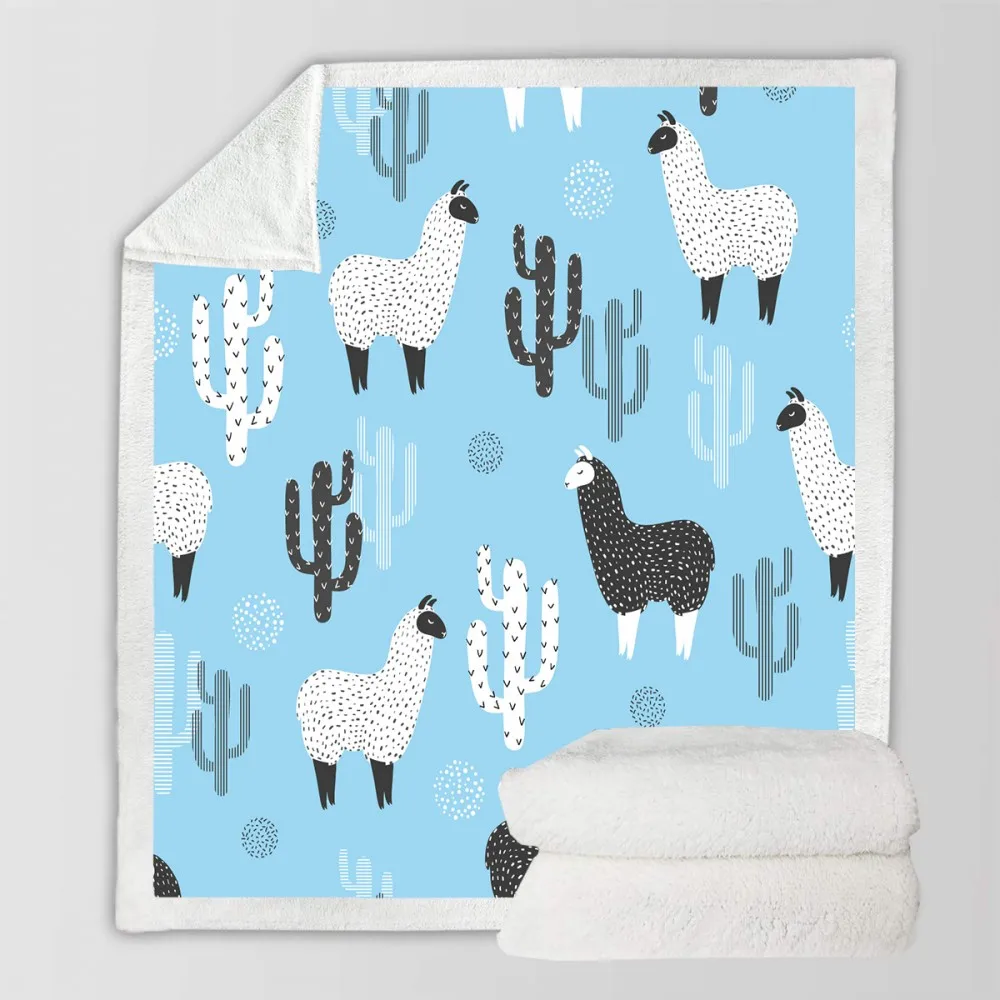 Alpacas и кактусы голубое/Зеленое одеяло детское удобное для мальчиков девочек