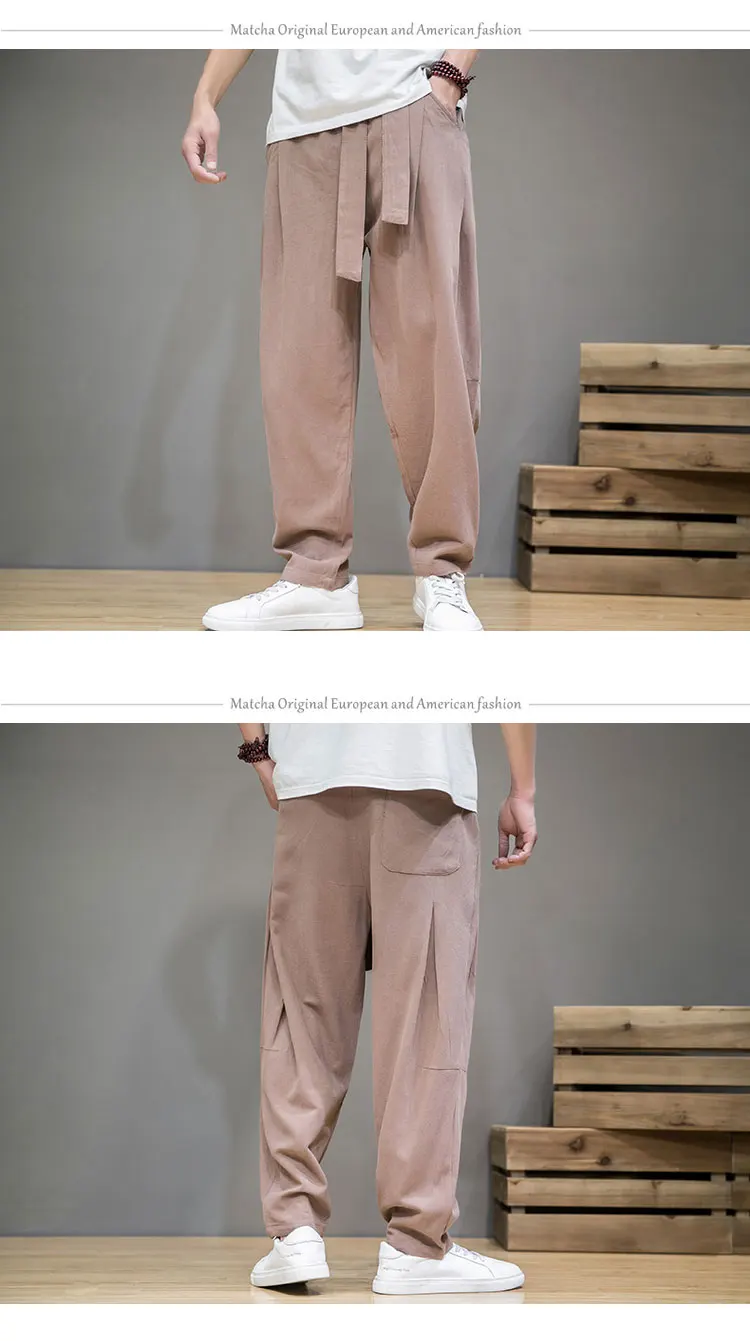 genie pants Spring Cotton Linen Pants Men Elastic Waist Casual Harem Pant Loose Sweatpants Traditional Chinese Trousers pantalons homme tie dye harem pants