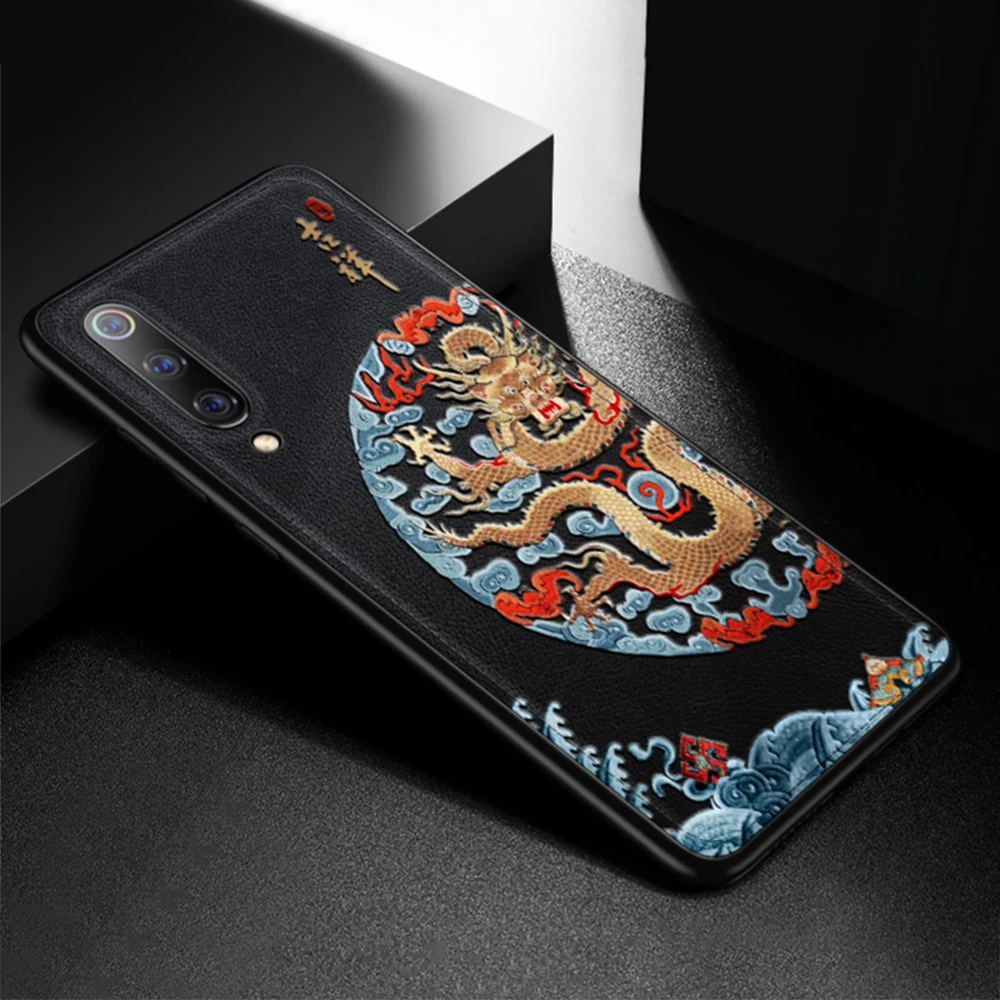 Black Для Xiaomi Mi 8 чехол противоударный PU в китайском стиле с тиснением противоударный чехол для Xiaomi Mi 9 9T Pro Чехол - Цвет: Black