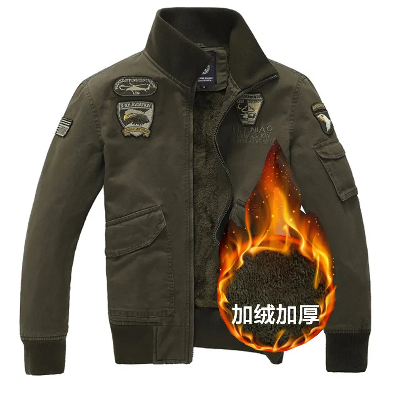 

Hot Sales Tough Guy Thick plus Velvet jun zhuang kuan MEN'S Jacket Slim Fit Stand Collar Pure Cotton Men's Casual Clip