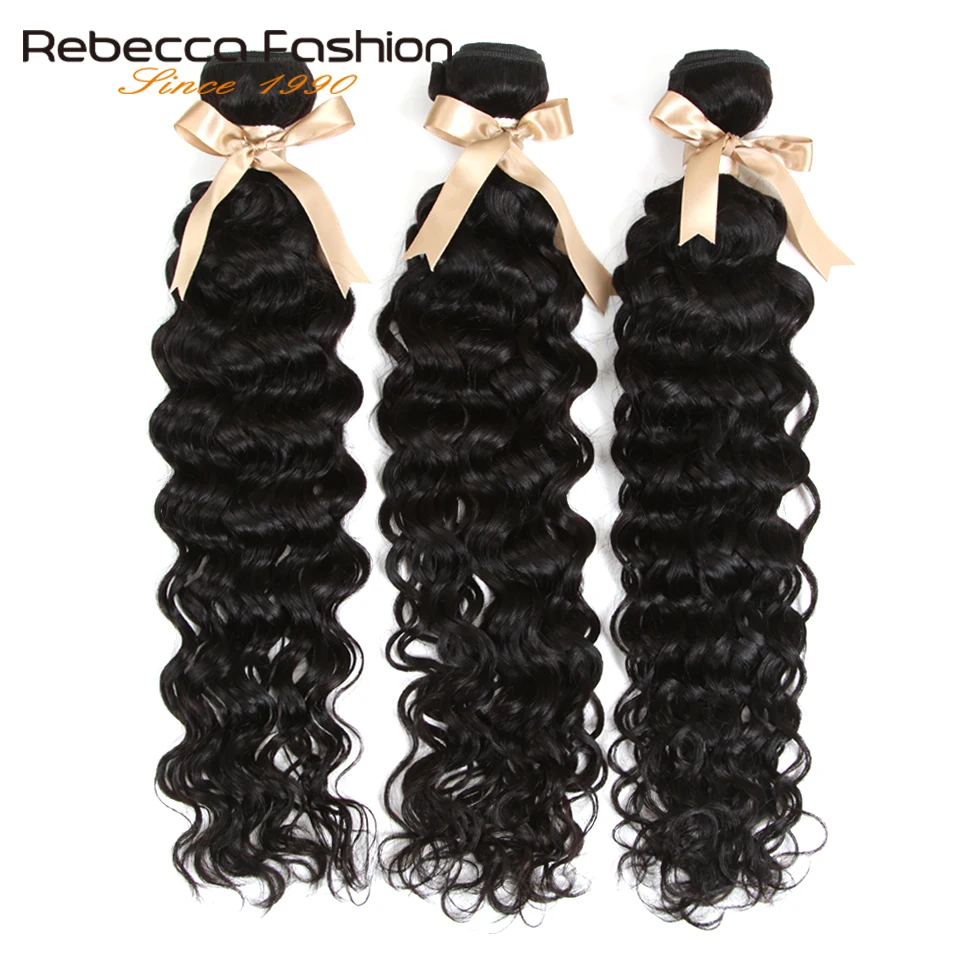 Rebecca Brazilian Water Wave Bundles With Frontal Lace Frontal Closure With Bundles Remy Human Hair 3 Bundles With Frontal