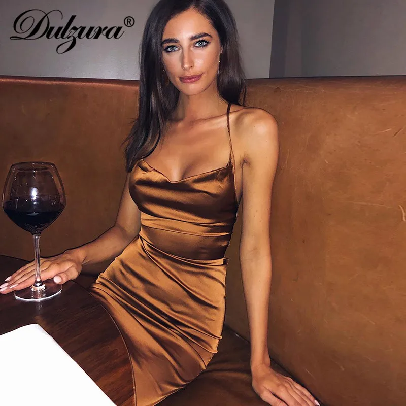 Dulzura neon satin lace up women long midi dress bodycon backless elegant party sexy club clothes 2020 summer dinner outfit Dulzura neon satin lace up women long midi dress bodycon backless elegant party sexy club clothes 2020 summer dinner outfit
