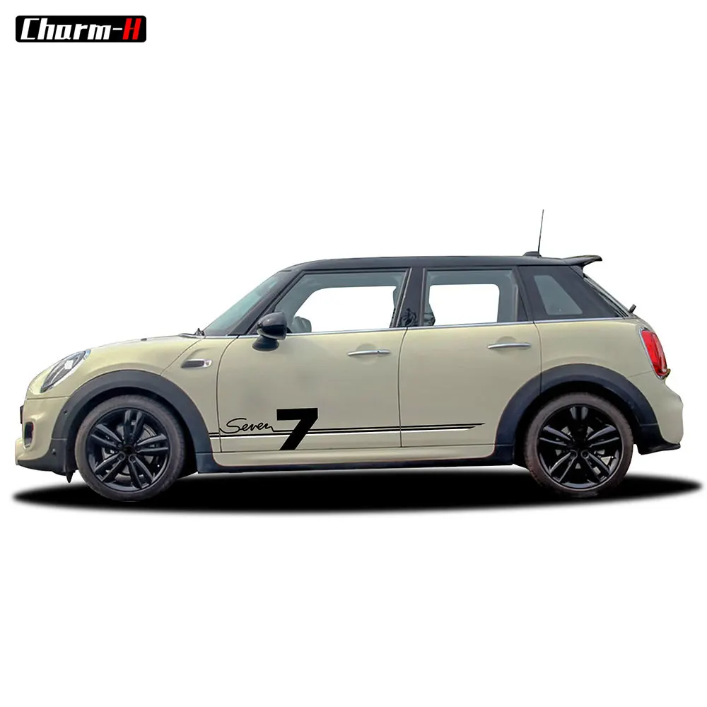 2pcs Car Styling Door Side Skirt Racing Stripes 7 Seven Logo Decal Stickers for Mini Cooper Htachback F55 F56 Accessories