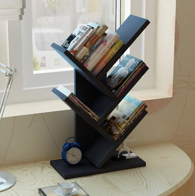 Bookshelf Desk Wooden Display Shelf Creative Study Bookcase Tree Shaped Furniture Decor Book Rack Multi-grid Storage Shelf