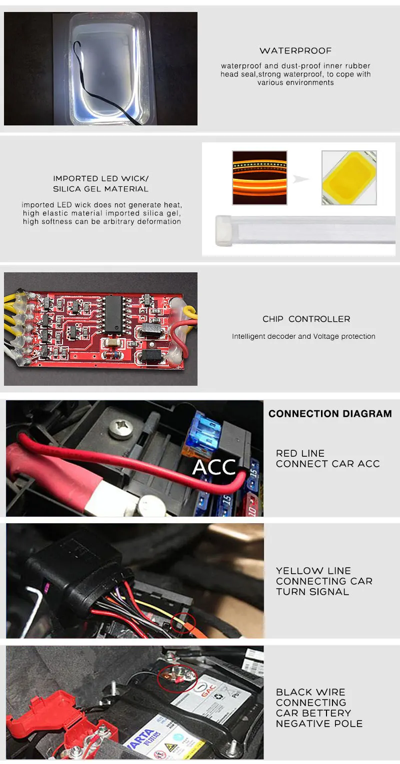 Car Day Light Led DRL Strip Lamp Headlight Daytime Running Lights Flowing  (8)