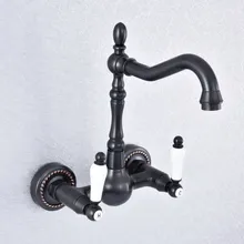 Kitchen Wet Bar Bathroom Vessel Sink Faucet Black Oil Rubbed Brass Wall Mounted Swivel Spout Mixer Tap Dual Ceramic Lever msf719