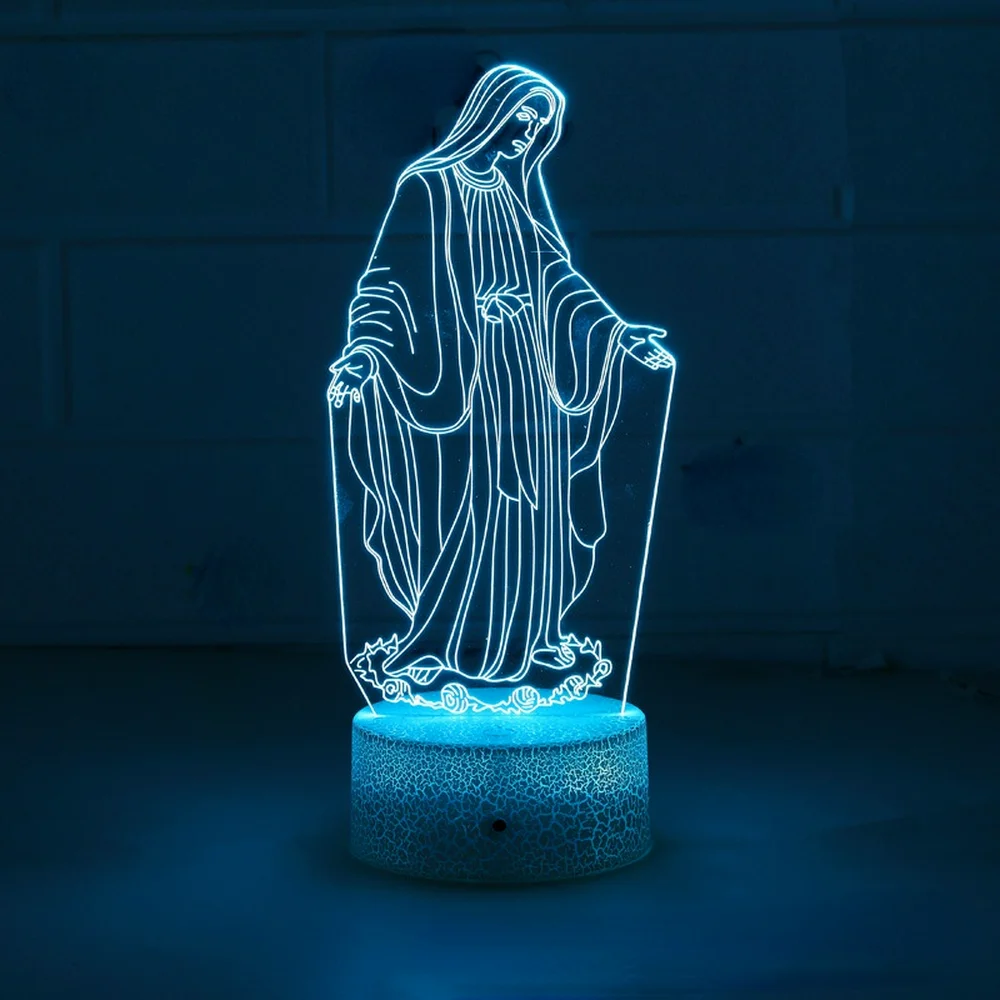 Guadalupe Lampada Notturna 3D Vergine Maria - Illusione Ottica Acrilica, 16 Colori Con Telecomando, Regalo Religioso Cattolico Per Donna