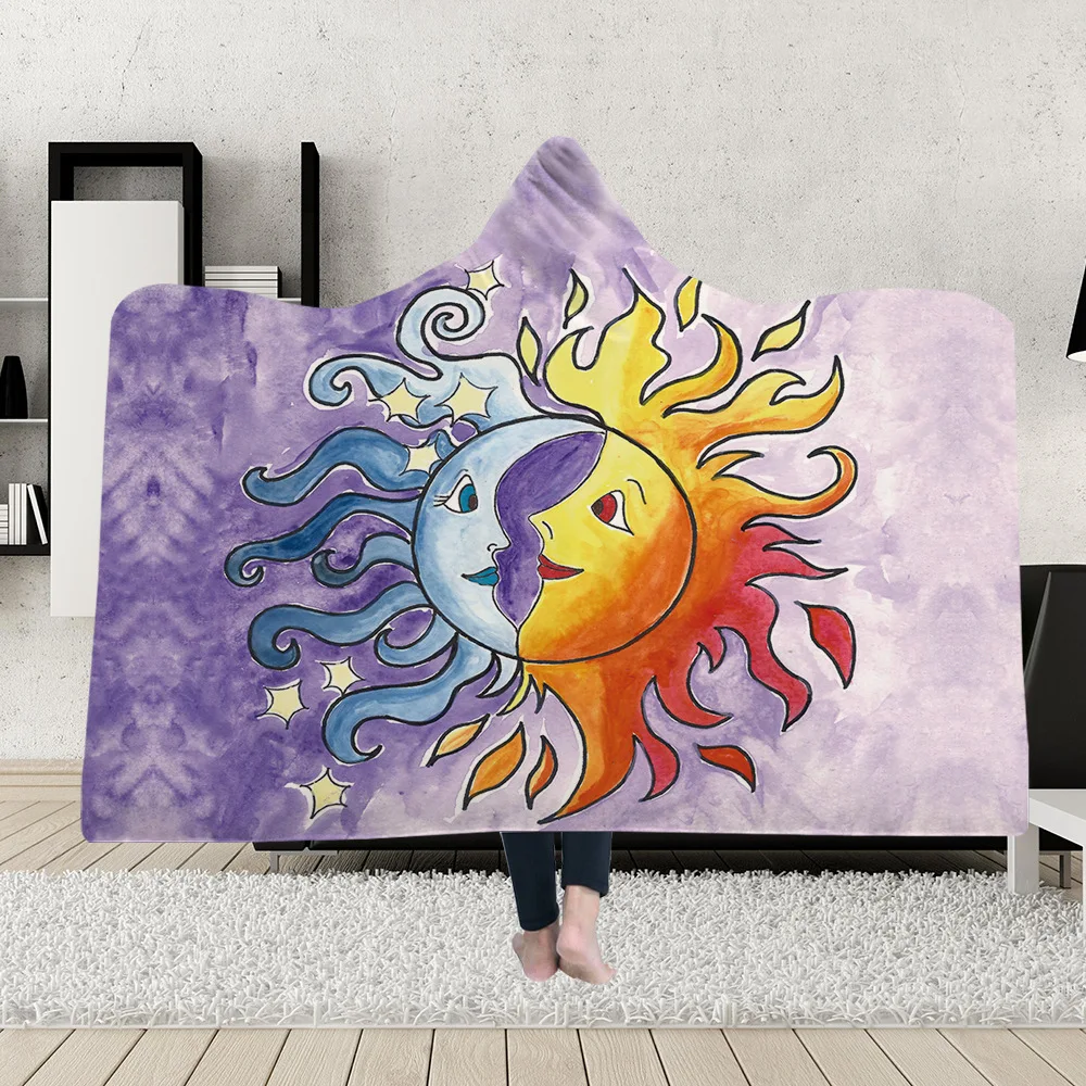 

Explosive Hooded Blanket Bucket Magic Hat Blanket Thick Double Layer Plush 3D Digital Printing Ethnic-Style Series