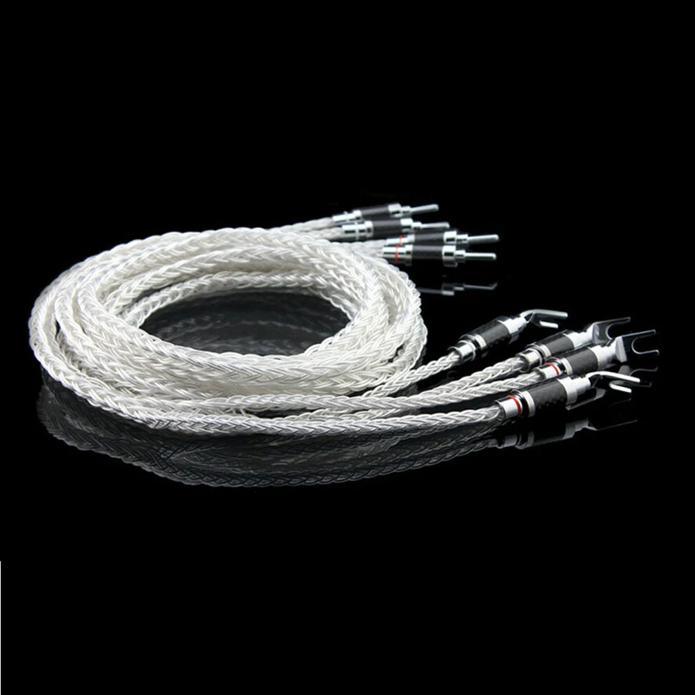 Pair Hifi Audio 8n Single Silver Plated Twisted Speaker Cable