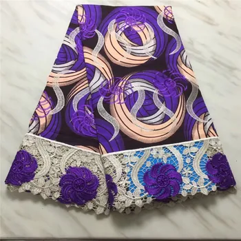 

Newest African Embroidery Wax Lace Fabric Polyester Ankara Guipure Lace 5 yards Nigerian Wax Prints With Lace For Sewing Dress