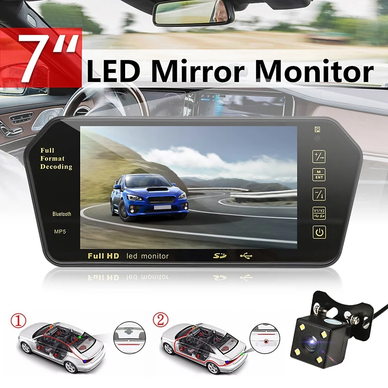 Автомобиль 7 дюймов Bluetooth Tft Lcd цветное зеркало Mp5 плеер Viedo монитор дисплей заднего вида зеркало заднего вида вспомогательная камера